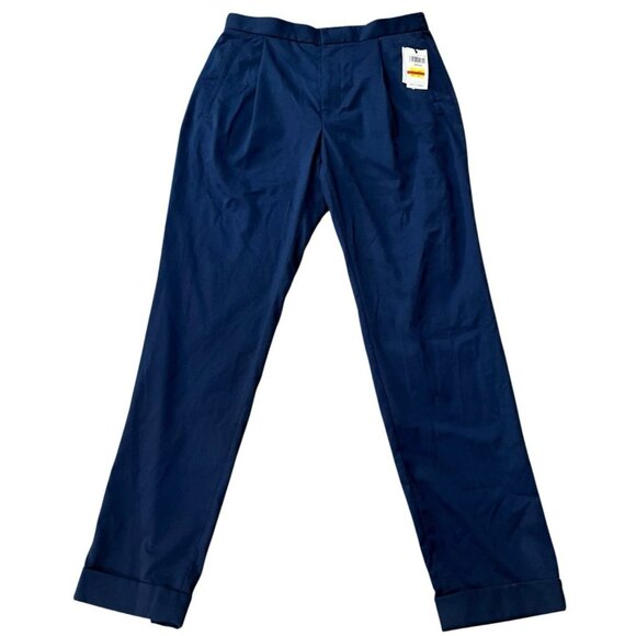 Alfani Mens 32 x 32 Navy Dress Pants Solid Stretch Pleated Cuffed Slacks NWT - Picture 1 of 4